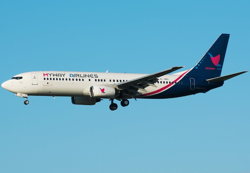 Самолет Boeing 737-800 авиакомпании MyWay Airlines рейс Москва(Жуковский) - Тбилиси